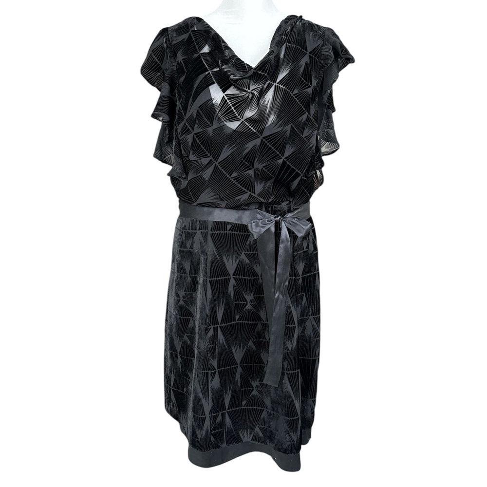 Tracy Reese Velvet Geometric Mini Dress with Bow Black S